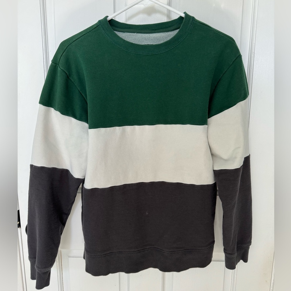 Original Use Men’s Fleece Crewneck Sweatshirt Green Colorblock Size Small